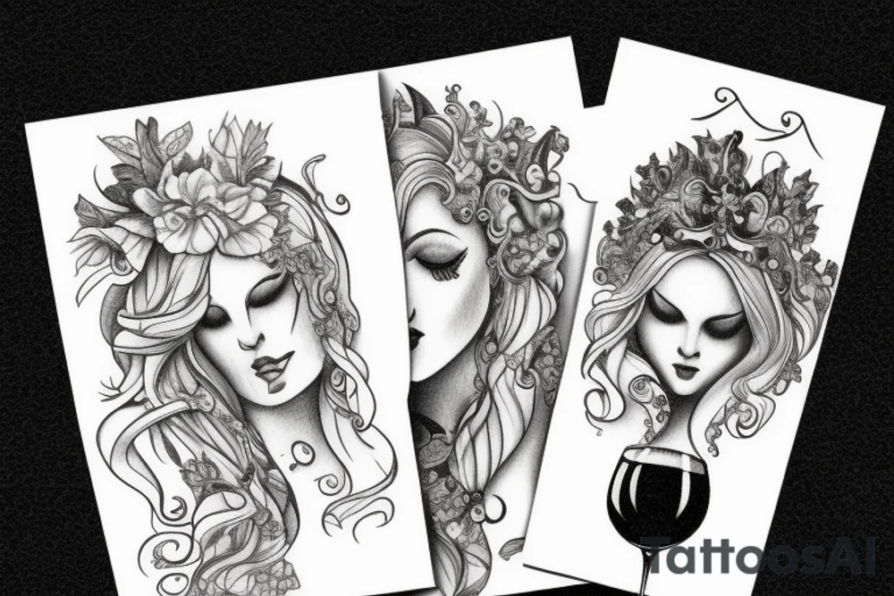 two goddess drinking wine tattoo idea