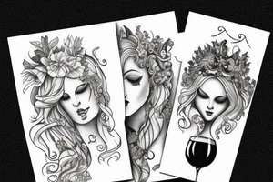 two goddess drinking wine tattoo idea
