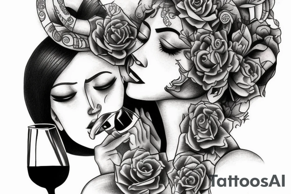 two goddess drinking wine tattoo idea