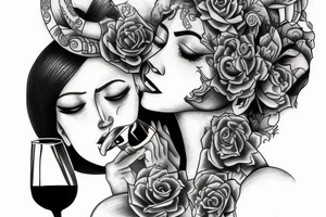 two goddess drinking wine tattoo idea