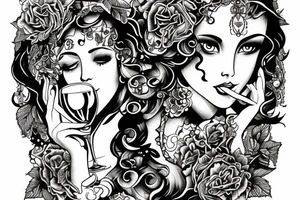two goddess drinking wine tattoo idea