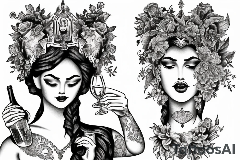 two goddess drinking wine tattoo idea