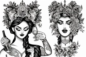 two goddess drinking wine tattoo idea
