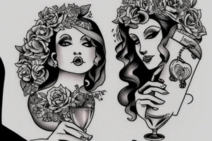 Two goddess drinking wine tattoo idea