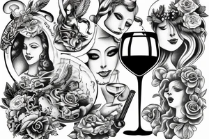 Two goddess drinking wine tattoo idea