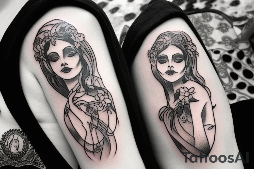 Two goddess drinking wine tattoo idea