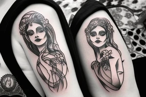 Two goddess drinking wine tattoo idea