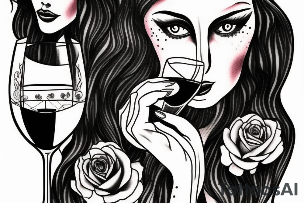 Two goddess drinking wine tattoo idea