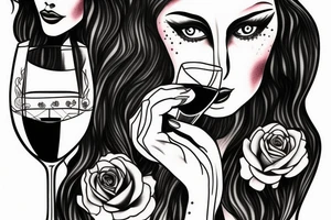 Two goddess drinking wine tattoo idea