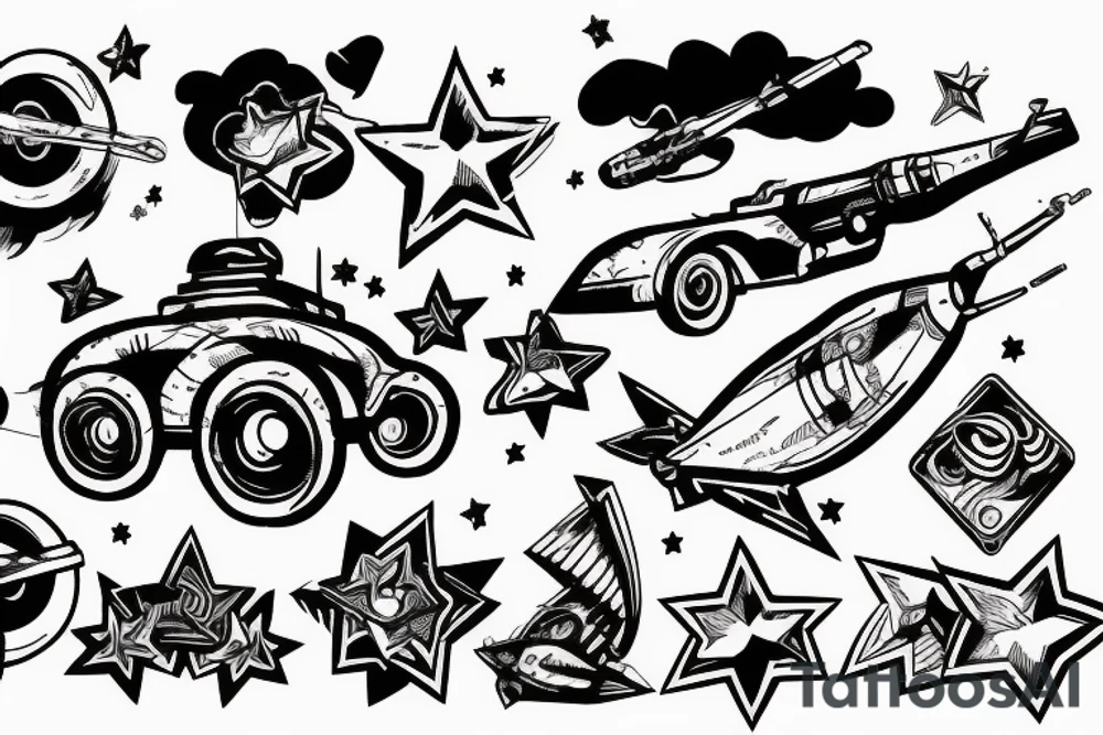 Star riding in a tank tattoo idea