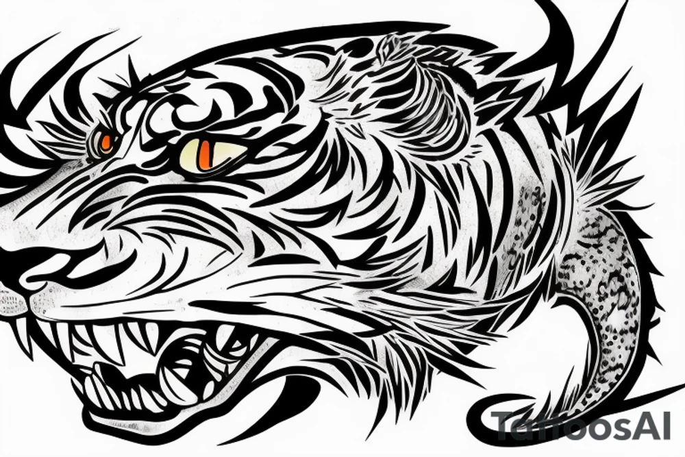 Three eyed tiger mixed with dragon tattoo idea