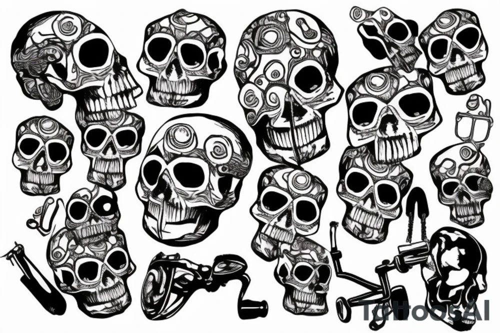 Skull formed with bicycle parts tattoo idea