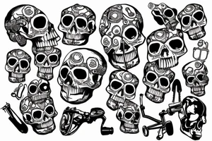 Skull formed with bicycle parts tattoo idea