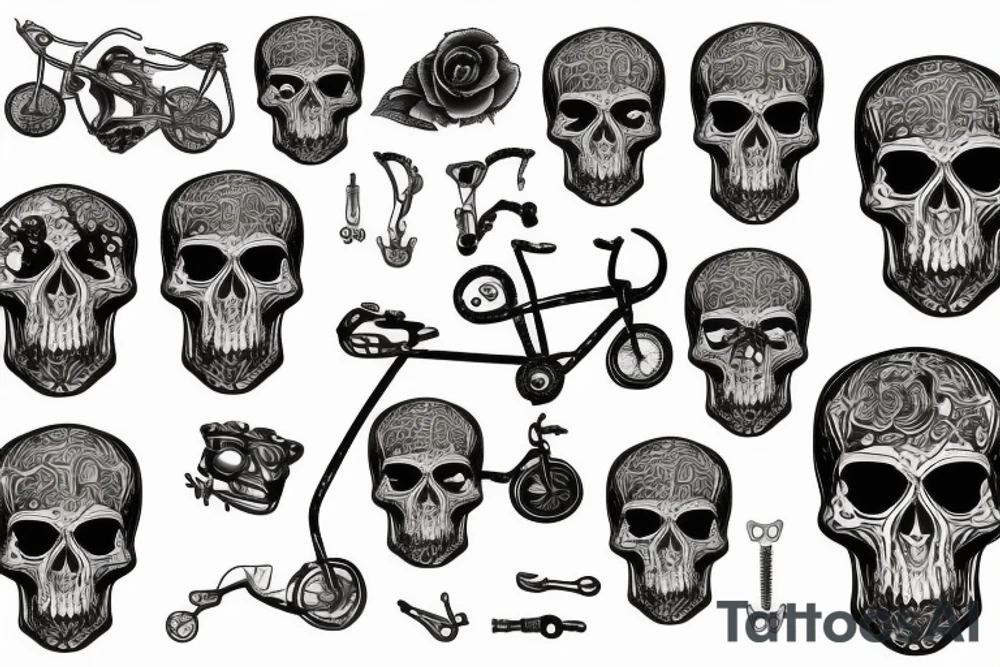 Skull formed with bicycle parts tattoo idea