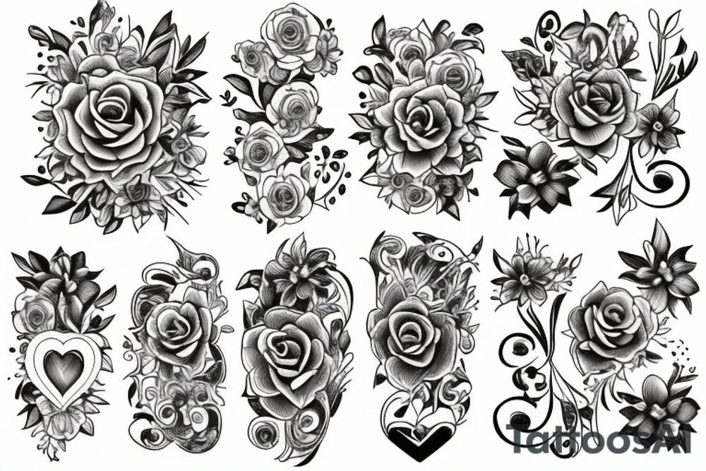 Heart and flowers tattoo idea