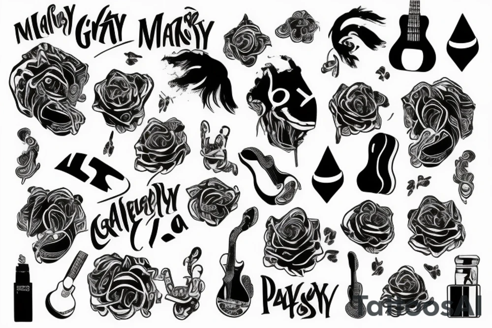 Mały styl  perkusyjny ,gitarowy muzyczny tattoo idea