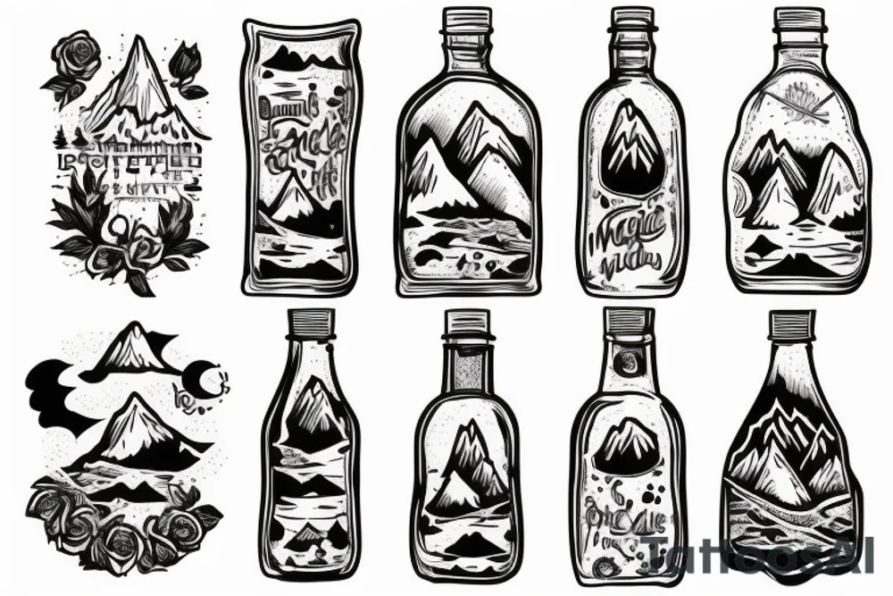 Mountains in bottle tattoo idea