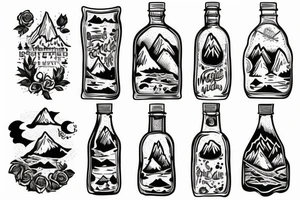 Mountains in bottle tattoo idea
