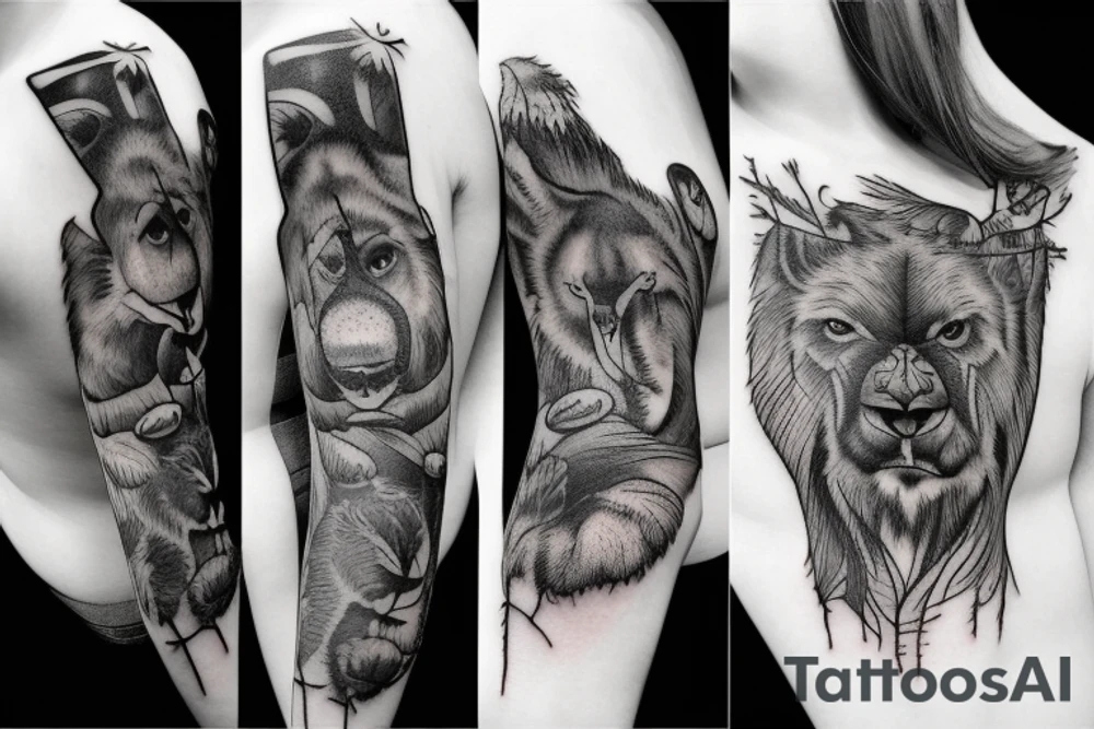 Death fight with forest animal tattoo idea