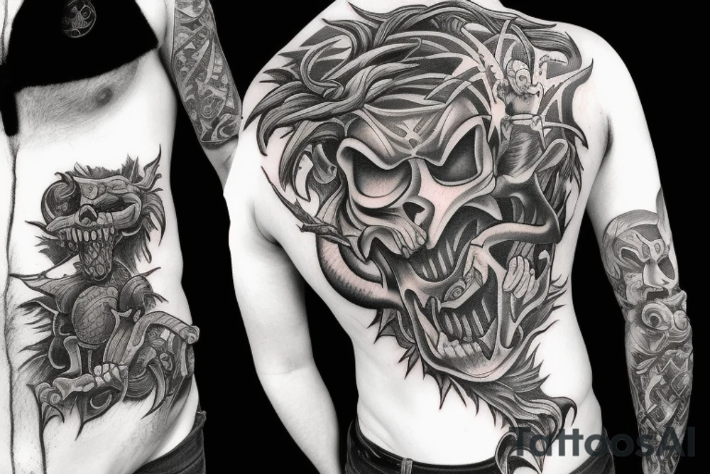Demon fight with animal tattoo idea