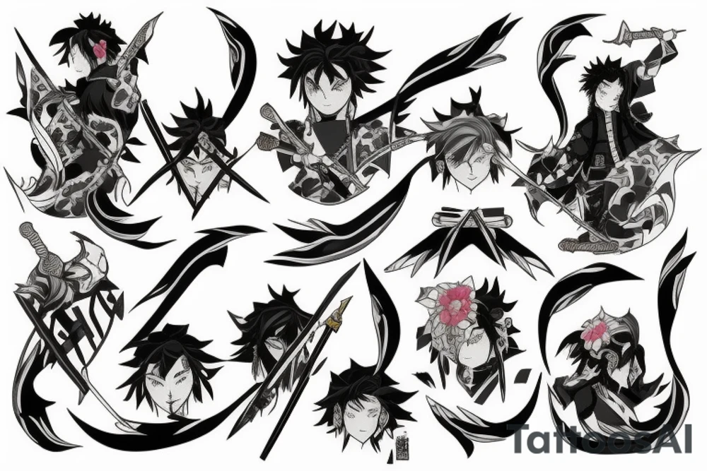 3 swords from kimetsu no yaiba tattoo idea