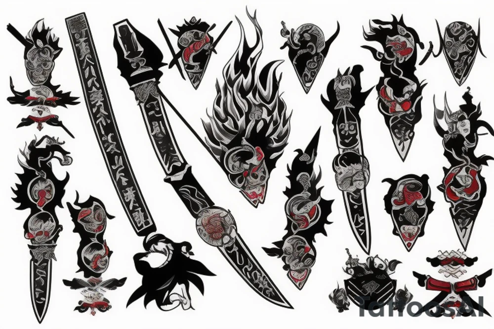 3 swords from kimetsu no yaiba tattoo idea