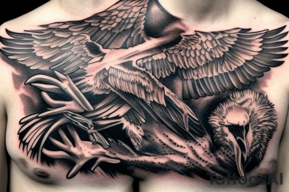 Landing eagle on chest tattoo idea