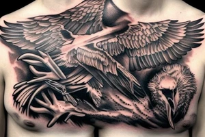 Landing eagle on chest tattoo idea