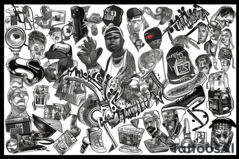 Muzyka hip hop rap, instrumenty, beat box tattoo idea