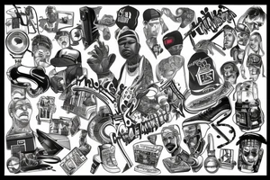 Muzyka hip hop rap, instrumenty, beat box tattoo idea