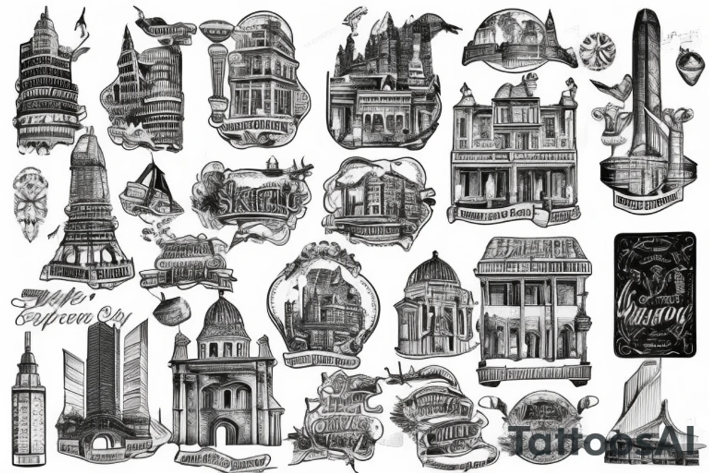 Travel old city skyscraper map tattoo idea