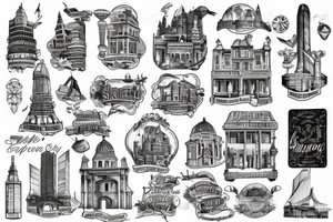 Travel old city skyscraper map tattoo idea