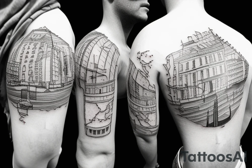 Travel old city skyscraper map tattoo idea