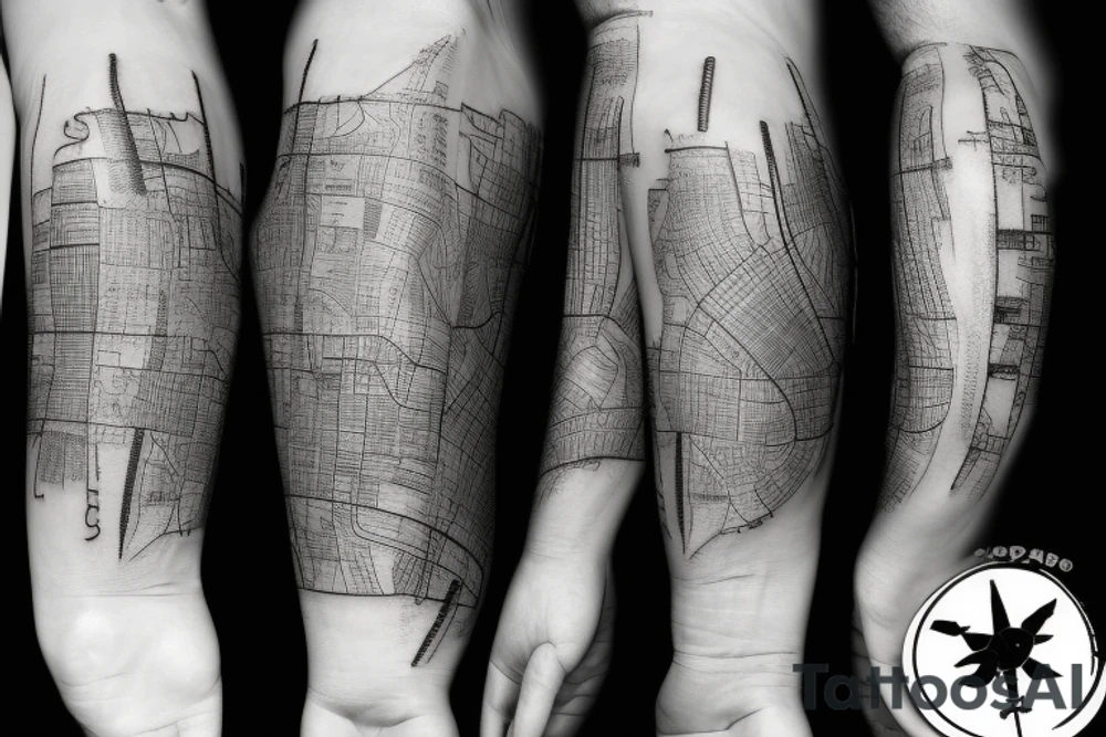 Travel old downtown map tattoo idea