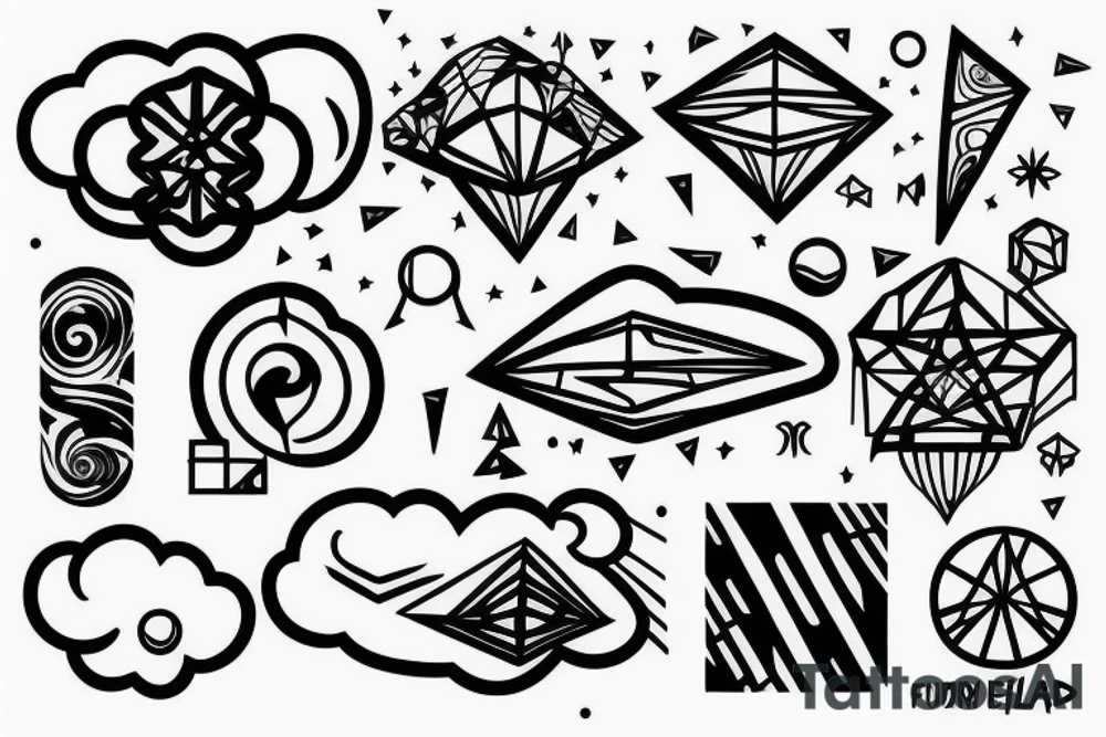 Full back tattoo, clouds, geometrical tattoo idea