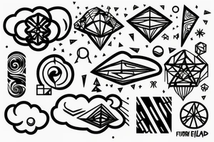 Full back tattoo, clouds, geometrical tattoo idea