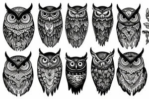 Owl over the mountain peaks tattoo idea
