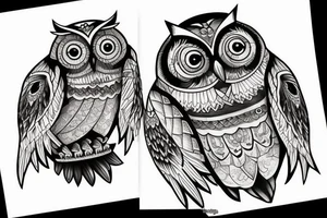 Owl over the mountain peaks tattoo idea