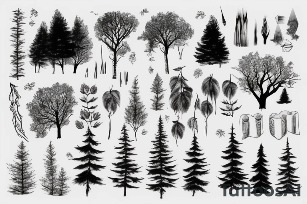 Forest with moim and river tattoo idea