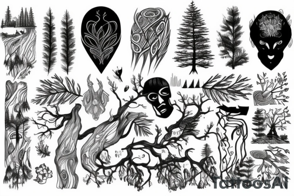 Forest with moim and river tattoo idea