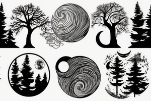 Forest with moon and river tattoo idea
