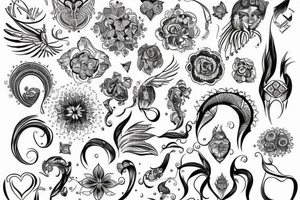 Czaszka barana z dwiema kartami tarota głupcem i śmiercią z liśćmi tattoo idea