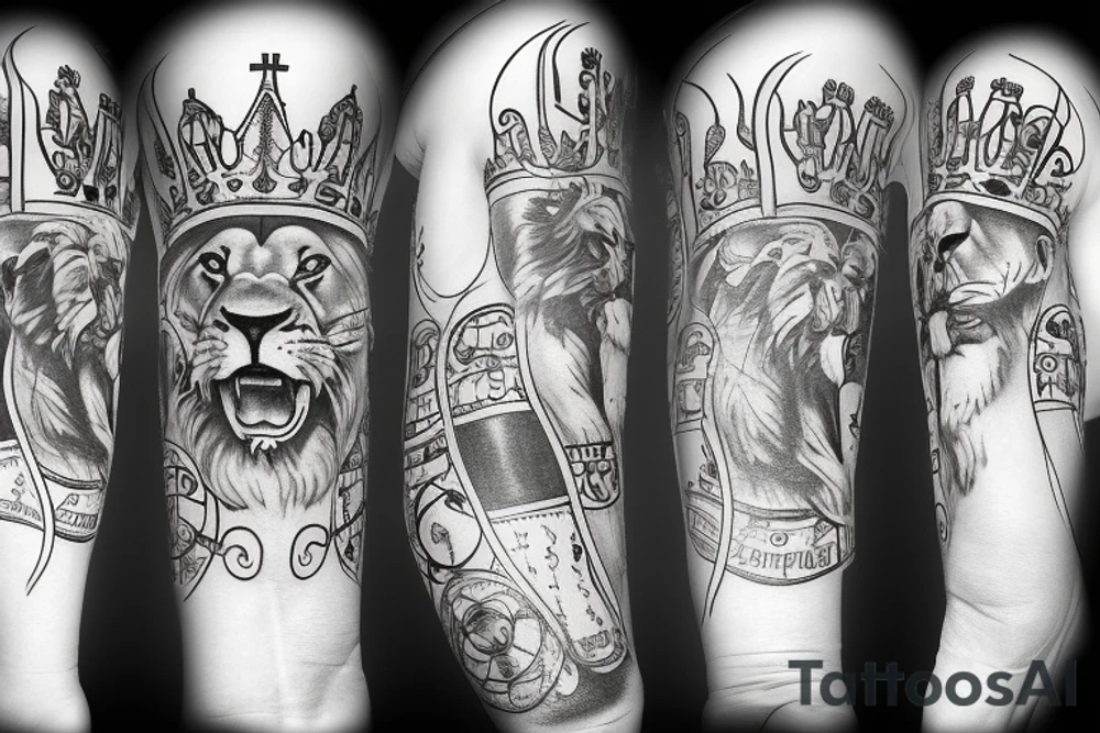 lion with crown elapsed time gambling card tattoo idea