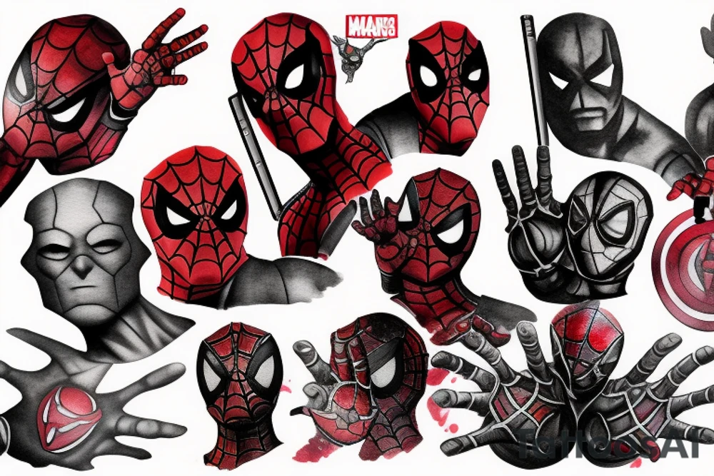 Avengers deadpool strange spiderman ironman arm tattoo idea