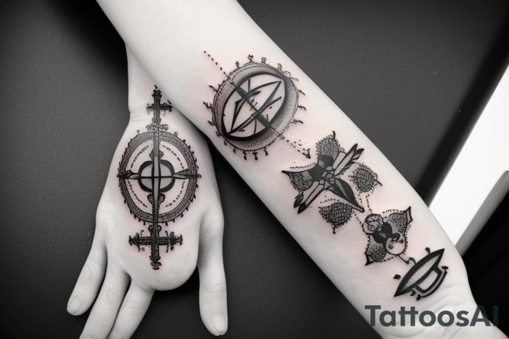 there was a black rosary plus hands tattoo idea