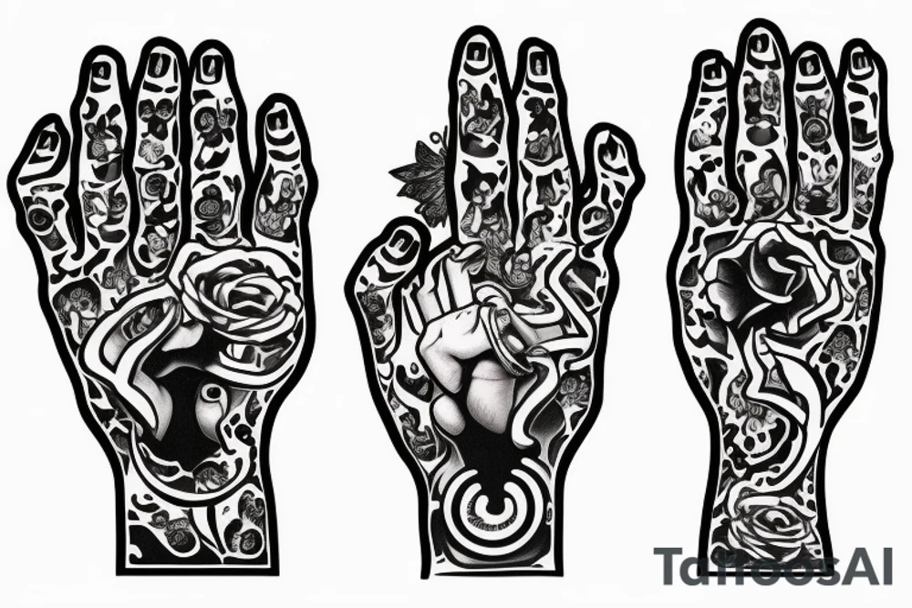 there was a black rosary plus hands tattoo idea