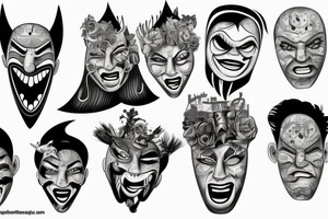 theatrical mask happy and angry tattoo idea