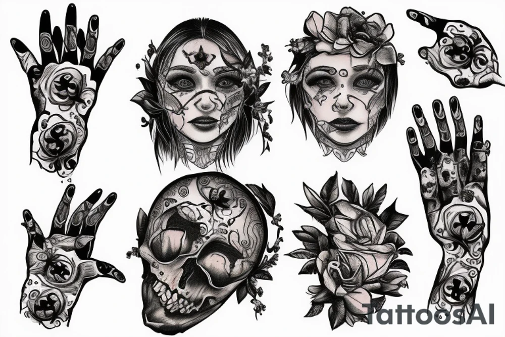 there was a black rosary plus hands tattoo idea
