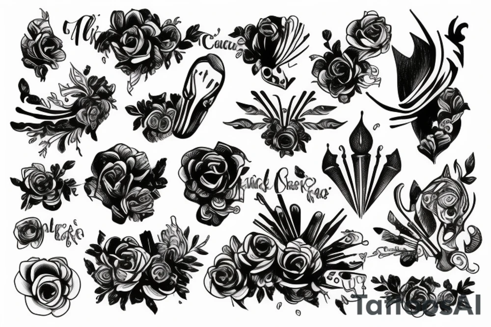 Czarna czaszka z róża tattoo idea