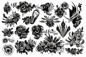 Czarna czaszka z róża tattoo idea